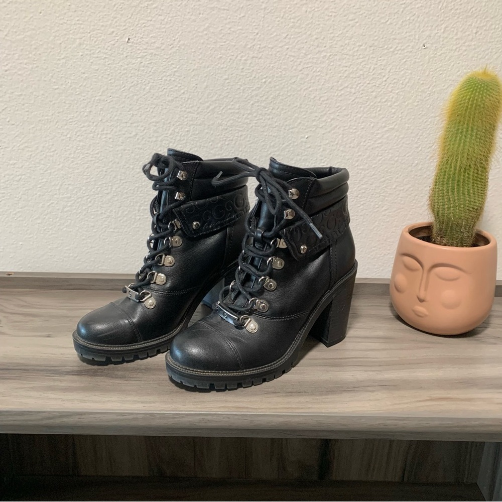 G By Guess Black Lace-Up Ankle Boots